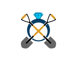 Cross shovel with jewelery diamond ring