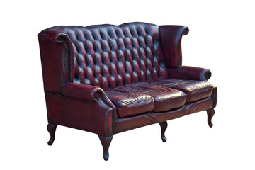 Vintage luxury leather sofa isolated on white backgrounds
