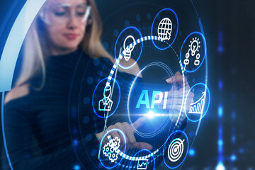 API - Application Programming Interface. Software development tool. Business, modern technology, internet and networking concept.