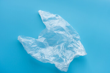 Clear plastic bag on blue background,environment concept.