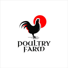 Poultry logo chicken farm vector illustration, Standing rooster graphic design template