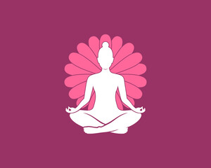 Woman meditation with flower behind