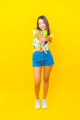 Portrait beautiful young asian woman wear colorful shirt for sonkran festival