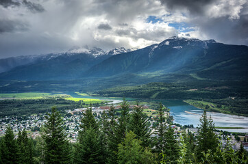 view of town of Revelstoke, Mount Revelstoke National Park, BC, Canada