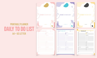 Minimalist diary, daily to do list planner pages design collection vector template