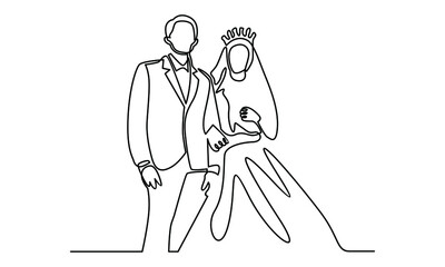 Continue line of wedding couple for engagement or marriage