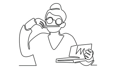 Continue line of woman read a book