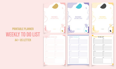Minimalist diary, weekly to do list planner pages design collection vector template