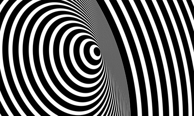 Naklejka premium stock illustration abstract optical art illusion of striped geometric black white surface flowing like a