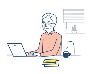 リモートワークをする中高年男性