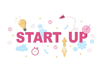 Fototapeta na wymiar Startup Flat Illustration of business Development process, Innovation product, and creative idea.