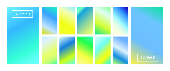 Mobile screen lock display collection of colorful backgrounds in trendy neon colors. Modern screen vector design for mobile app. Soft color abstract pastel holographic gradients. Swatches for design.