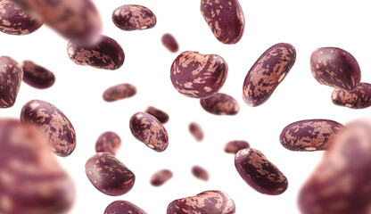 Red beans levitate on a white background