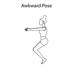 Fototapeta na wymiar Awkward pose yoga workout outline. Healthy lifestyle vector illustration