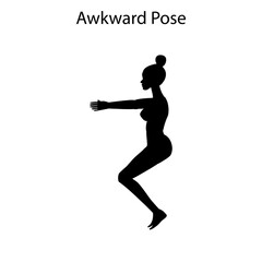 Fototapeta na wymiar Awkward pose yoga workout silhouette. Healthy lifestyle vector illustration