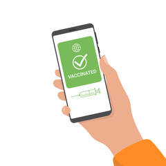Vector illustration of an immune Covid-19 result on the application of a smartphone, digital vaccine passport.