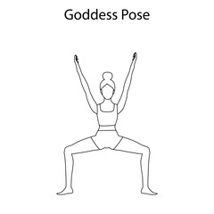 Goddess pose yoga workout outline. Healthy lifestyle vector illustration