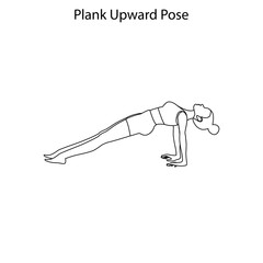 Plank upward pose yoga workout outline. Healthy lifestyle vector illustration