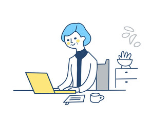 リモートワークをする中高年女性