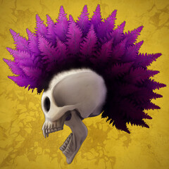 Skull and Pink Fern on yellow background