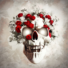 Skull and Red Roses