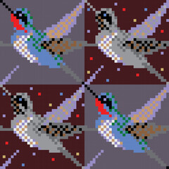 Seamless pixel hummingbird pattern inspired by houndstooth print. Ready to use vector template for wallpaper, fashion fabric print, gift wrapper, and other interior or home craft projects