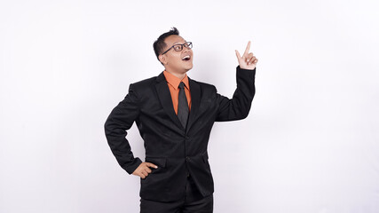 asian business man thinking and get idea isolated white background