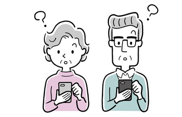 ベクターイラスト素材：スマートフォンを使うシニア世代の男女
