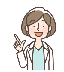 指差しする白衣の女性