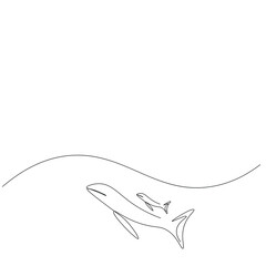 Naklejka na ściany i meble Whales swimming on sea, vector illustration