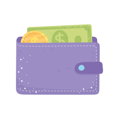 wallet with banknote and coin money isolated