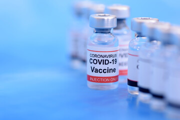 Vaccine and Healthcare Medical concept. Vaccines on blue background for prevention,immunization and treatment from corona virus infection