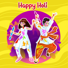 Fototapeta na wymiar Holi Greetings with joyful Dancers