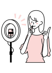 動画配信をする女性イラスト