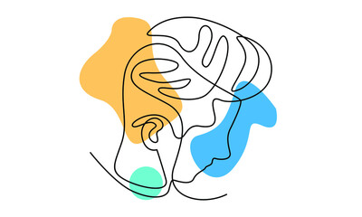 Modern abstract face. Continuous lines, minimalist concept. Beautiful pastel colors