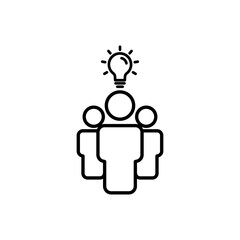 People line icon with Lamp light bulb. teamwork, business, idea symbol. Editable stroke. simple illustration mobile concept app line icon and web design. Editable stroke. Design template vector