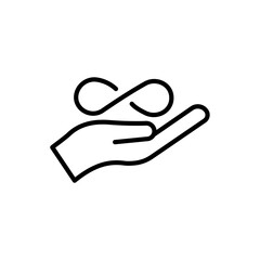 Hand line icon with infinity symbol. simple illustration mobile concept app line icon and web design. Editable stroke. Design template vector