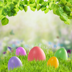 Easter colorful card with painted eggs