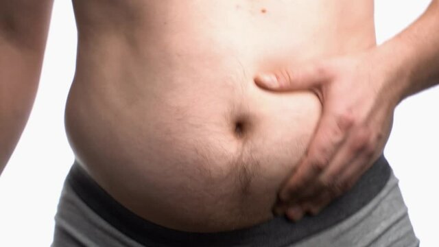 Obese Man Showing His Fat Belly.