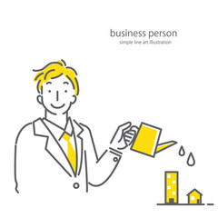 さわやかな若い男性セールスマンのシンプルでおしゃれな線画イラスト素材　二色