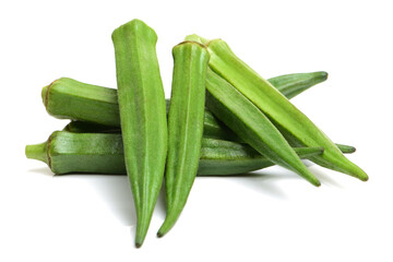 Fresh young okra isolated on white background