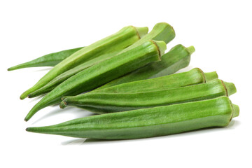 Fresh young okra isolated on white background
