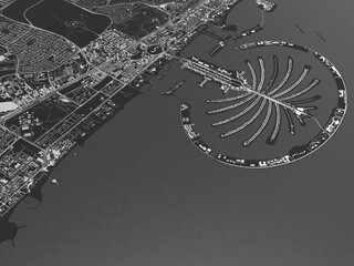top view of the big city. illustration in casual graphic design. fragment of dubai 3d render
