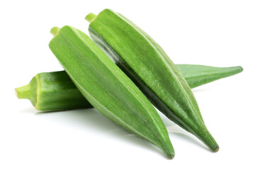 Fresh young okra isolated on white background