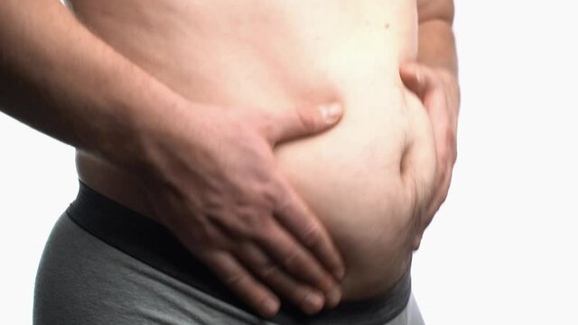 Obese Man Showing His Fat Belly.