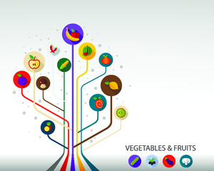 Obraz premium Vegetables and fruits flat icon concept. Vector illustration. Element template for design.