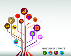 Vegetables and fruits flat icon concept. Vector illustration. Element template for design.