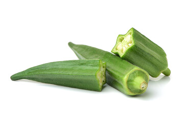 Fresh young okra isolated on white background