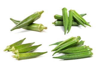 Fresh young okra isolated on white background