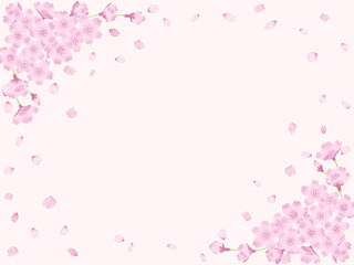 Fototapeta na wymiar 桜と花吹雪のフレーム－ピンクの背景 